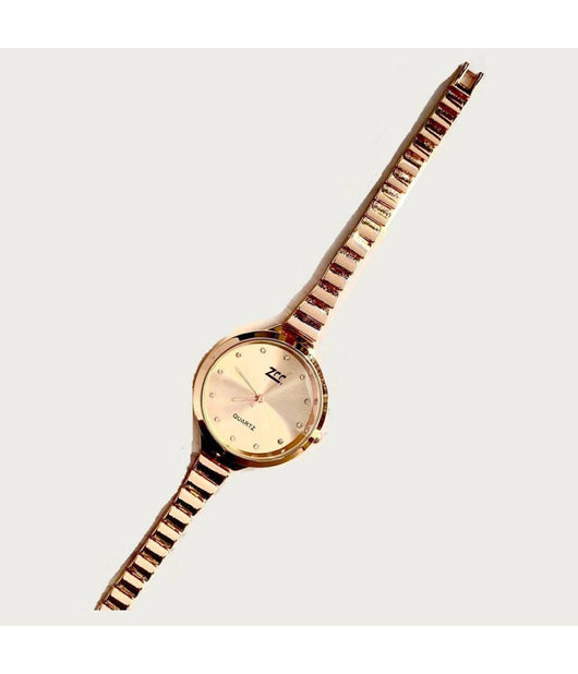 Orologio Da Polso Zcc Donna Analogico Al Quarzo Acciaio Moderno Fashion Oro Rosa         