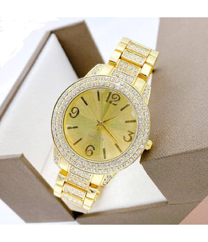 Orologio Da Polso Zcc Donna Analogico Quarzo Moderno Fashion Brillantini Dorato         