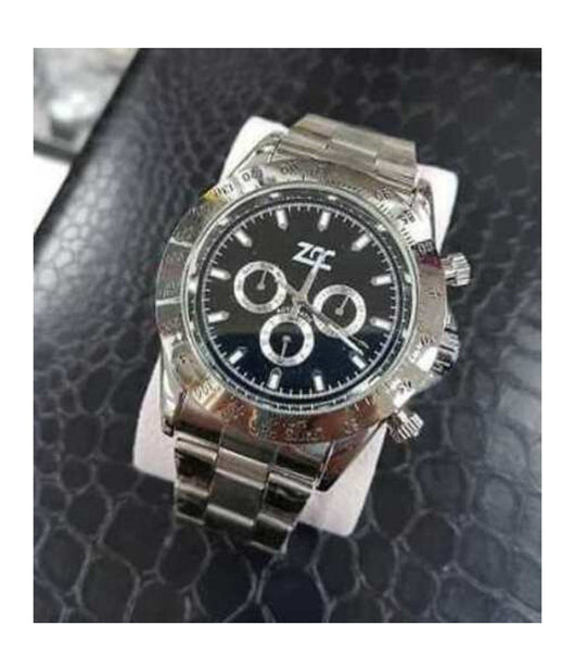 Orologio Da Polso Zcc Per Uomo Automatico Cronografo Elegante Silver Fondo Nero         