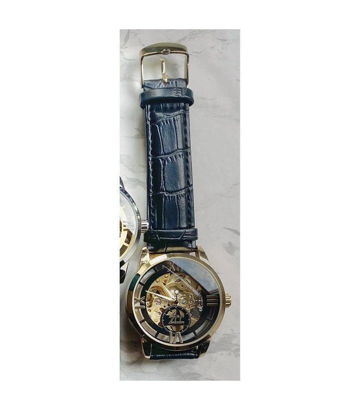 Orologio Da Polso Zcc Romani Uomo Automatico Cinturino In Pelle Casual Nero Nero         