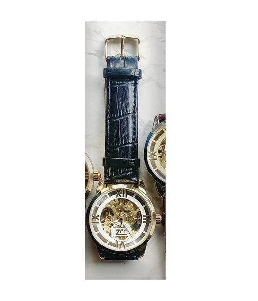 Orologio Da Polso Zcc Romani Uomo Automatico Cinturino Pelle Casual Nero Bianco         
