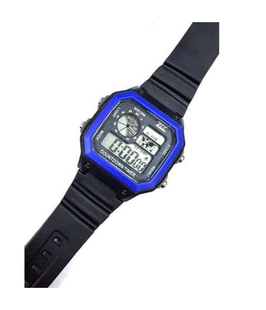 Orologio Da Polso Zcc Unisex Digitale Crono Luce Sport Classic Vintage Blu Nero         