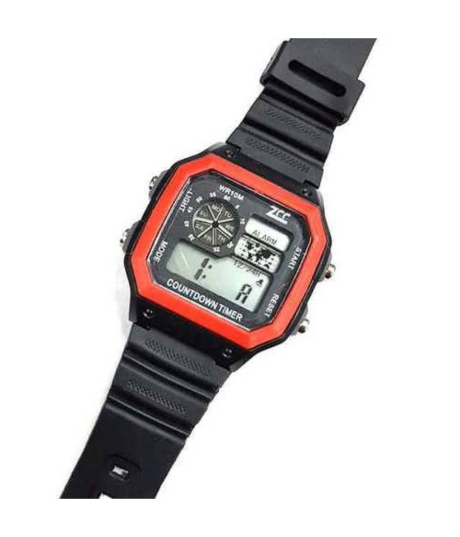 Orologio Da Polso Zcc Unisex Digitale Crono Luce Sport Classic Vintage Rosso Nero         