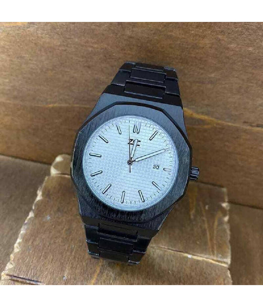 Orologio Da Polso Zcc Uomo Al Quarzo Analogico Data Elegante Nero Fondo Bianco         