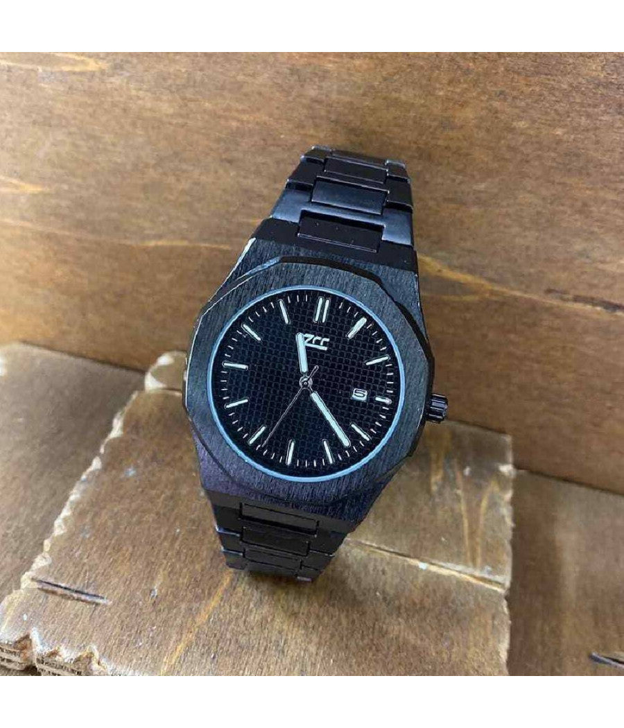 Orologio Da Polso Zcc Uomo Al Quarzo Data Elegante Analogico Nero Fondo Nero         