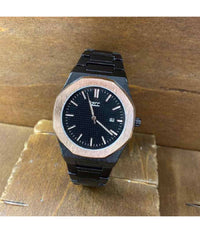 Orologio Da Polso Zcc Uomo Al Quarzo Data Elegante Nero Rose Gold Fondo Nero         