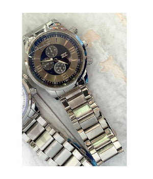 Orologio Da Polso Zcc Uomo Analogico Acciaio Moderno Crono Silver Quadrante Nero         