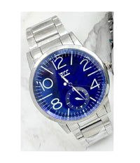 Orologio Da Polso Zcc Uomo Analogico Acciaio Silver Crono Elegante Quadrante Blu         