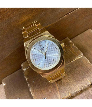 Orologio Da Polso Zcc Uomo Analogico Al Quarzo Data Elegante Dorato Fondo Bianco         