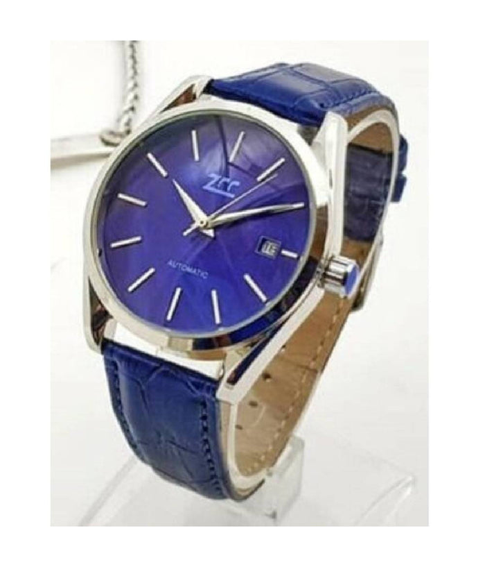 Orologio Da Polso Zcc Uomo Analogico Automatico Data Elegante Moda Pelle Blu         