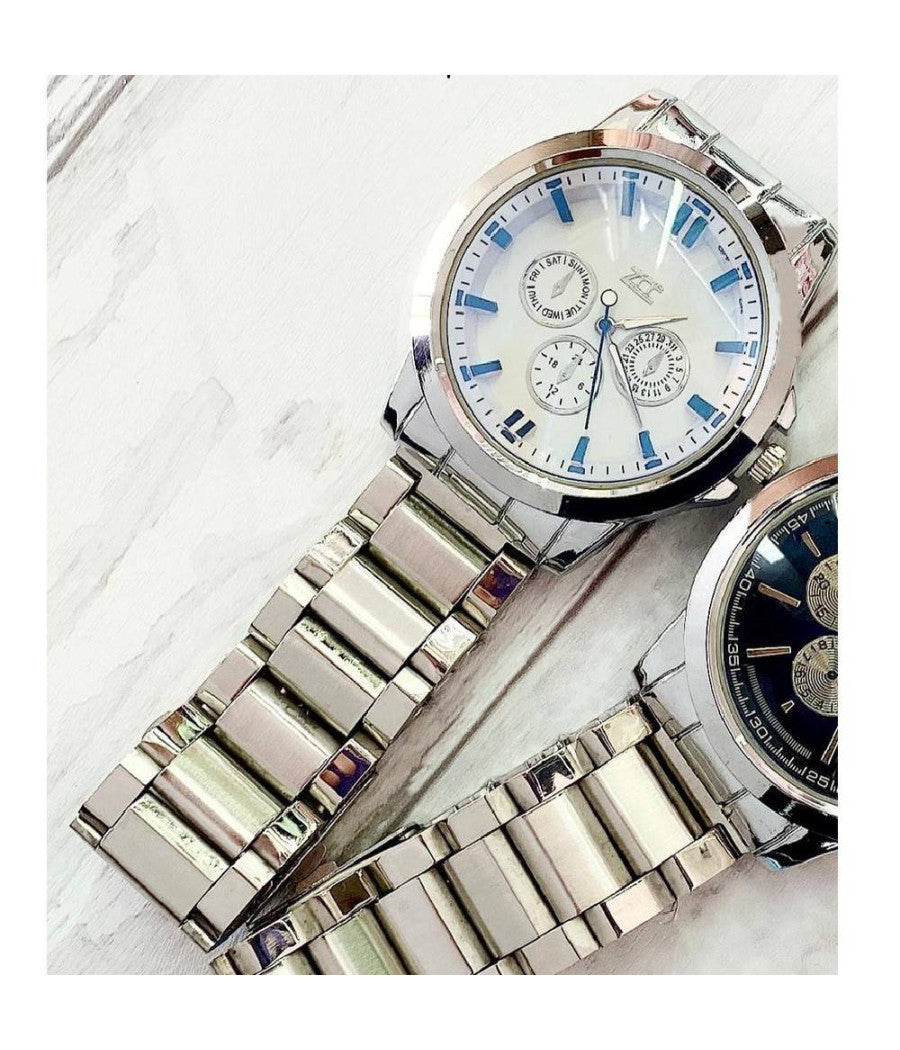 Orologio Da Polso Zcc Uomo Cronografo Acciaio Calendario Silver Quadrante Bianco         