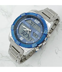 Orologio Da Polso Zcc Uomo In Acciaio Dual Time Resistente All'acqua Silver Blu         