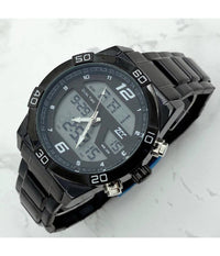 Orologio Da Polso Zcc Uomo In Acciaio Dual Time Resistente All'acqua Wr30m Nero         