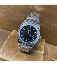 Orologio Da Polso Zcc Uomo Movimento Al Quarzo Data Elegante Silver Fondo Nero         