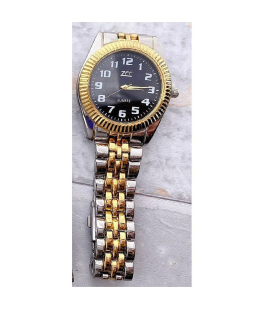 Orologio Da Polso Zcc Uomo Quarzo Acciaio Analogico Casual Bicolore Fondo Nero         