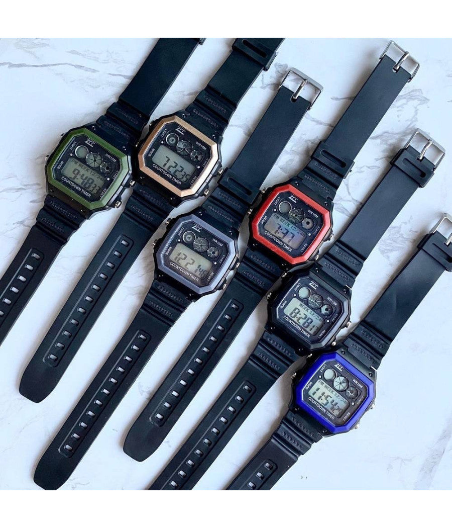 Orologio Da Polso Zcc Wr10m Digitale Crono Luce Sport Vintage Cinturino Plastica  Grigio       