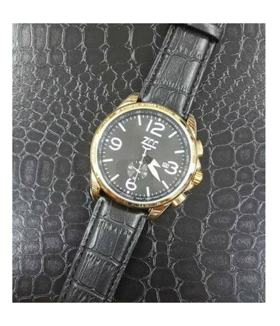 Orologio Da Polso Zcc Z001 Uomo Dorato Automatico Data Cinturino Pelle Nero Nero         