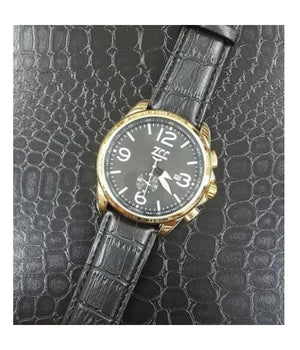 Orologio Da Polso Zcc Z001 Uomo Dorato Automatico Data Cinturino Pelle Nero Nero         