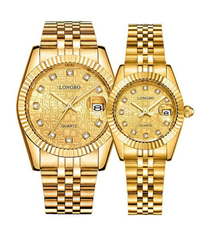 Orologio Da Uomo Donna Longbo 80435 In Acciaio Con Strass Impermeabile Dorato         