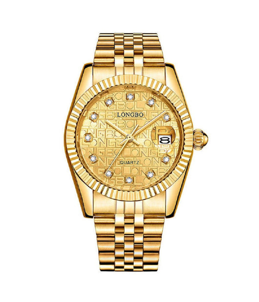 Orologio Da Uomo Donna Longbo 80435 In Acciaio Con Strass Impermeabile Dorato         