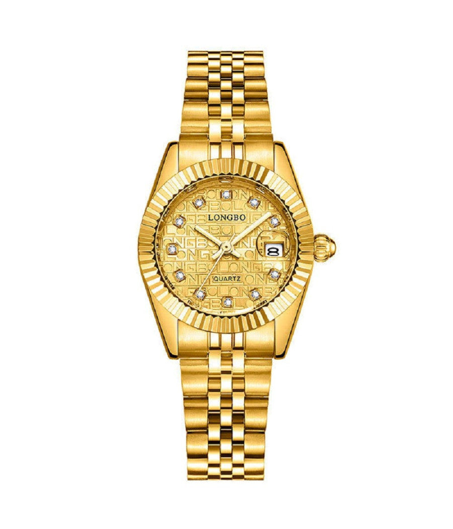 Orologio Da Uomo Donna Longbo 80435 In Acciaio Con Strass Impermeabile Dorato    -donna    -