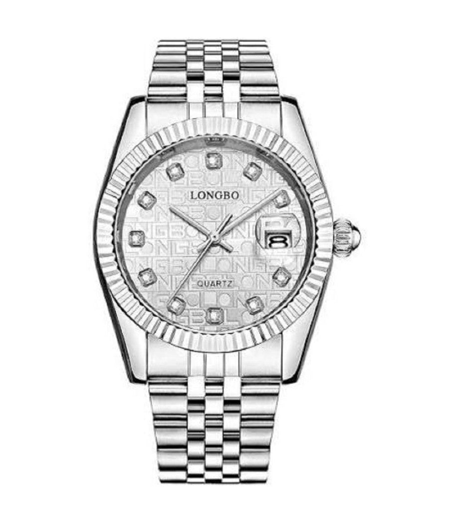 Orologio Da Uomo Donna Longbo 80435 In Acciaio Con Strass Impermeabile Silver    -uomo    -