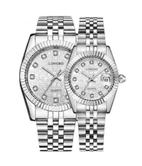 Orologio Da Uomo Donna Longbo 80435 In Acciaio Con Strass Impermeabile Silver         