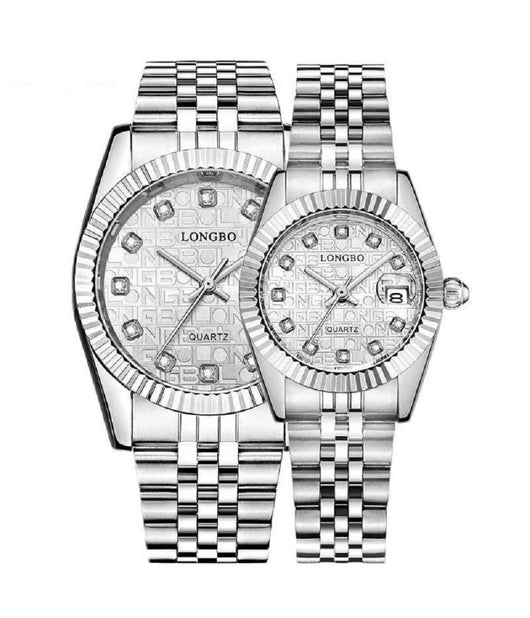 Orologio Da Uomo Donna Longbo 80435 In Acciaio Con Strass Impermeabile Silver         