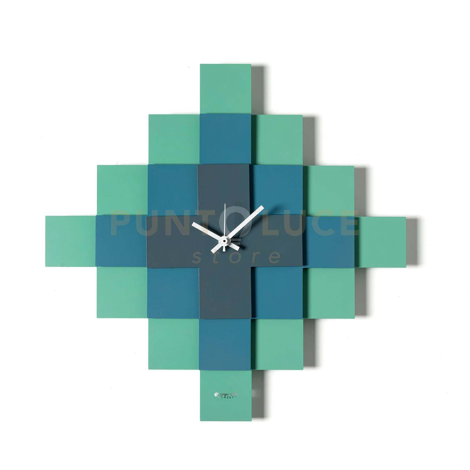 orologio design di geometrico mosaico Verde acqua ,blu oltremare ,petrolio in Ferro 35x35hcm