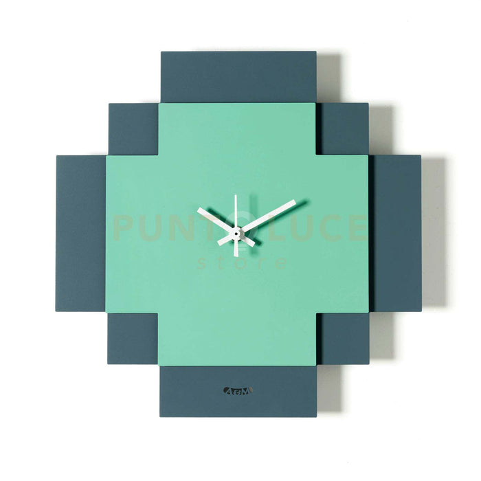 orologio di design geometrico tetris Petrolio ,verde acqua in Ferro 28x28hcm