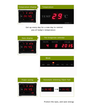 Orologio Digitale A Led Con Datario Temperatura Orario Sveglia A Parete Muro         