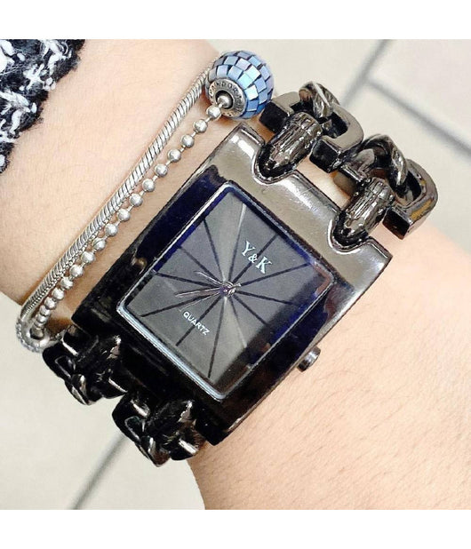 Orologio Donna Da Polso Y&k Analogico Quarzo Moderno Casual Moda Bracciale Nero         