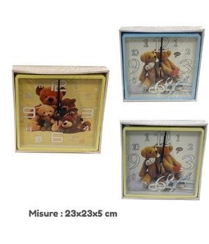 Orologio Parete Per Bambini Quarzo Muro Quadrato Orsetti Casa Arredamento 23x5cm         
