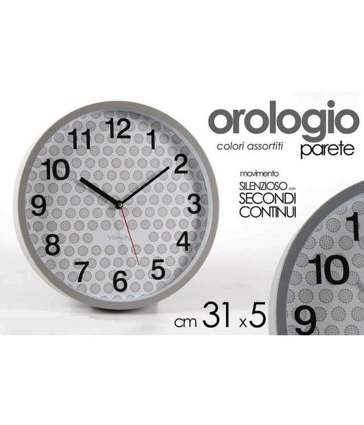 Orologio Parete Tondo 31x5cm Plastica Silenzioso Vanity Classico Moderno 681295         