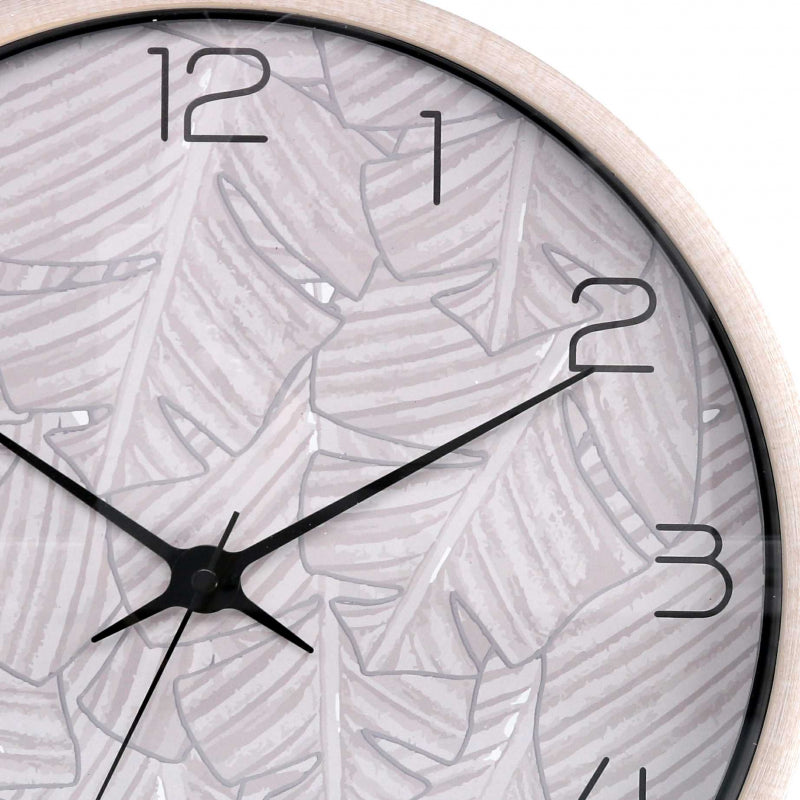 Orologio plastica foglie beige tondo cmø32h4,8