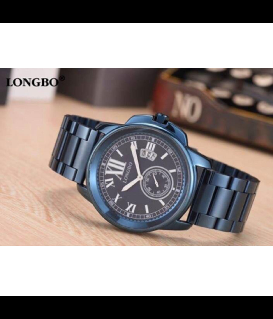 Orologio Polso Acciaio Longbo Uomo Blu Analogico Classico Elegante Waterproof         