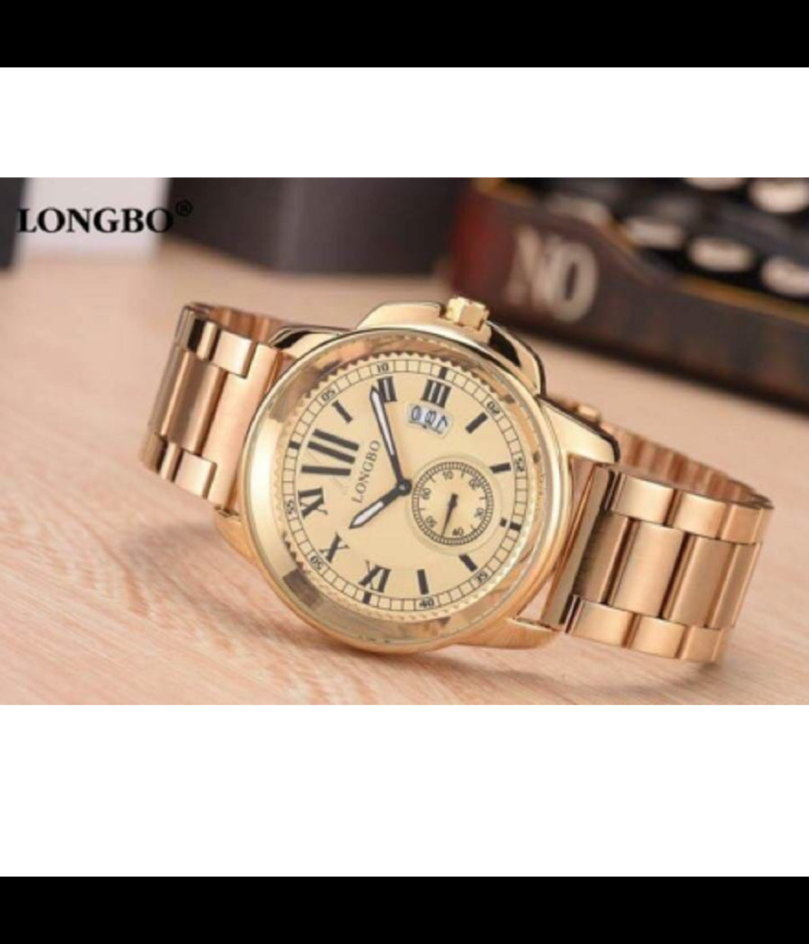 Orologio Polso Acciaio Longbo Uomo Dorato Analogico Classico Elegante Waterproof         