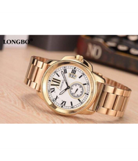 Orologio Polso Acciaio Longbo Uomo Dorato Bianco Classico Elegante Waterproof         