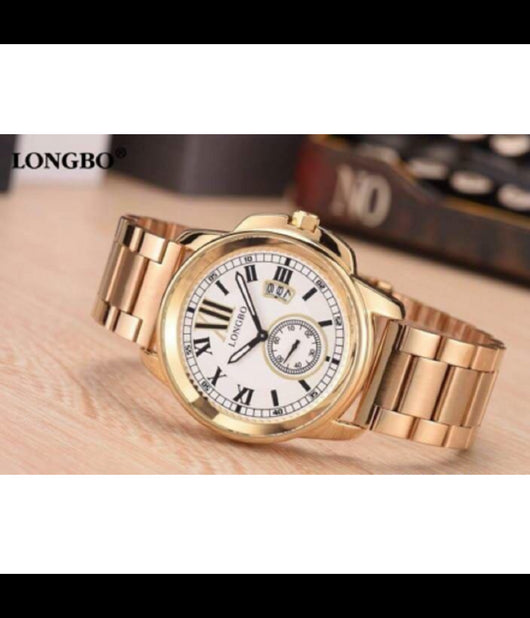 Orologio Polso Acciaio Longbo Uomo Dorato Bianco Classico Elegante Waterproof         