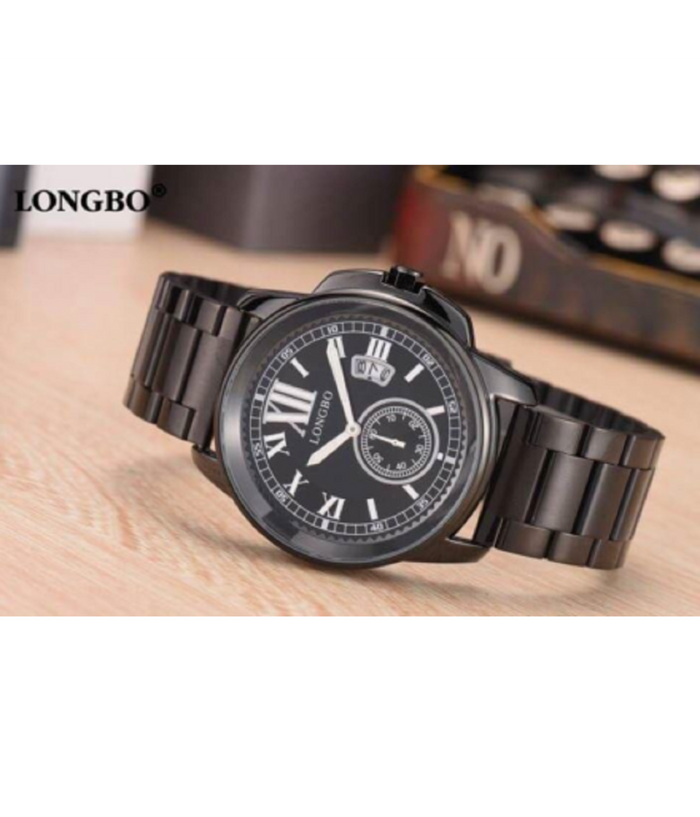 Orologio Polso Acciaio Longbo Uomo Nero Analogico Classico Elegante Waterproof         