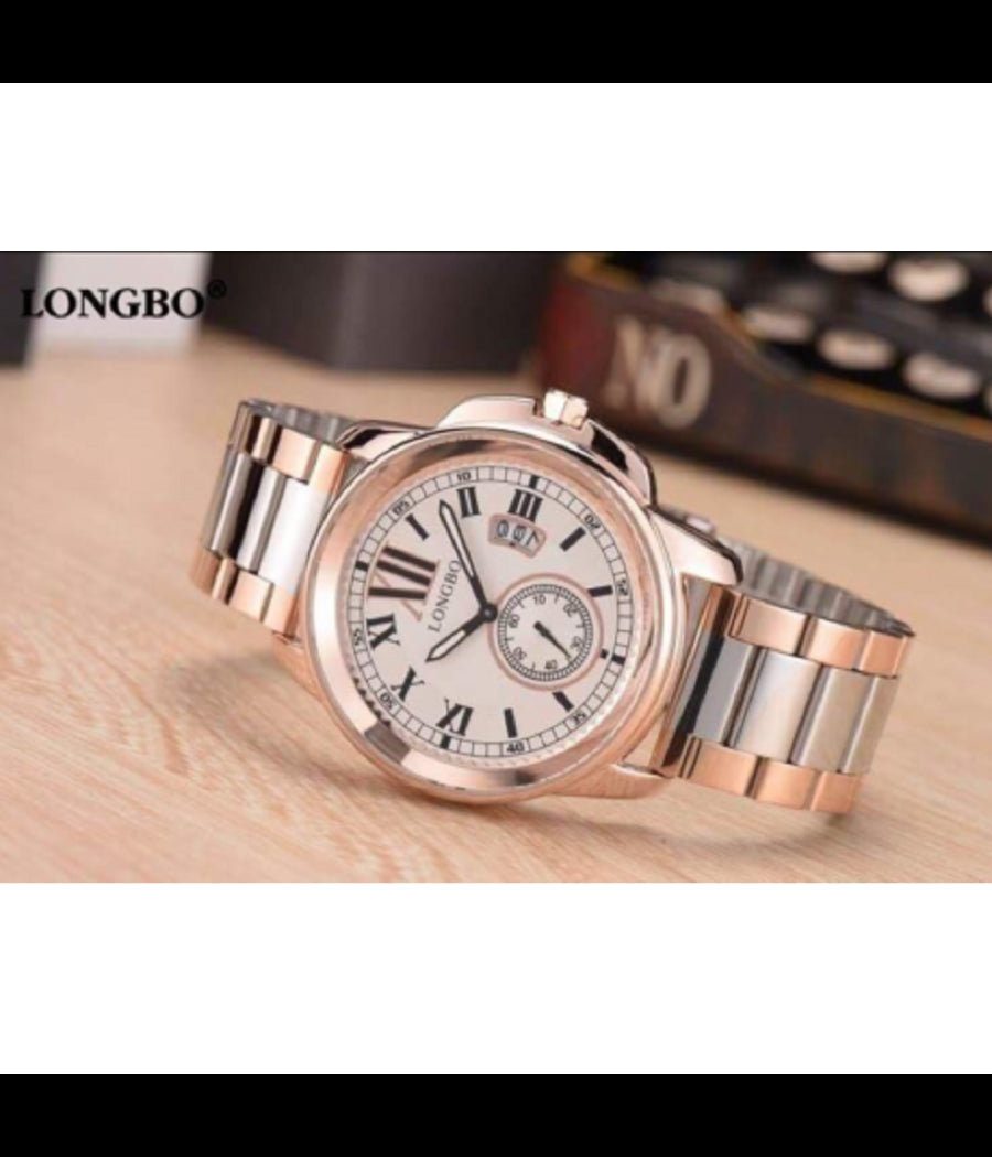 Orologio Polso Acciaio Longbo Uomo Silver Rosa Oro Classico Elegante Waterproof         
