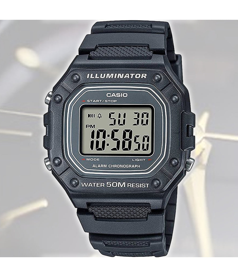 Orologio Polso Casio Classico Unisexw-218h-1advf Cinturino In Gomma Nero Crono         