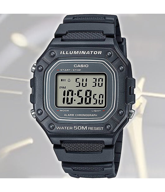 Orologio Polso Casio Classico Unisexw-218h-1advf Cinturino In Gomma Nero Crono         