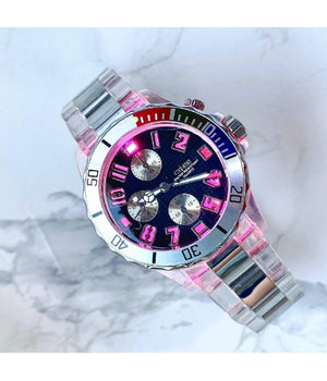 Orologio Polso Coss Uomo Analogico Quarzo Luminoso Ghiera Silver Quadrante Blu         