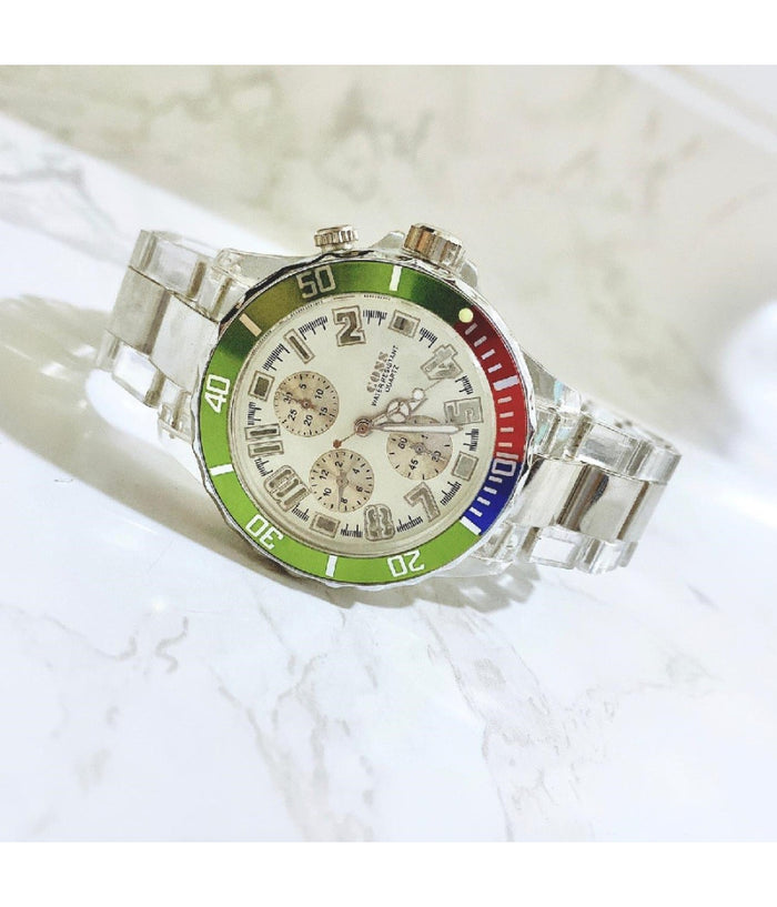 Orologio Polso Coss Uomo Analogico Quarzo Luminoso Silver Verde Quadrante Bianco         