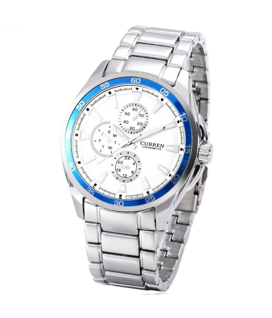 Orologio Polso Curren 8076 Uomo Analogico Quarzo Moderno Silver Bianco         