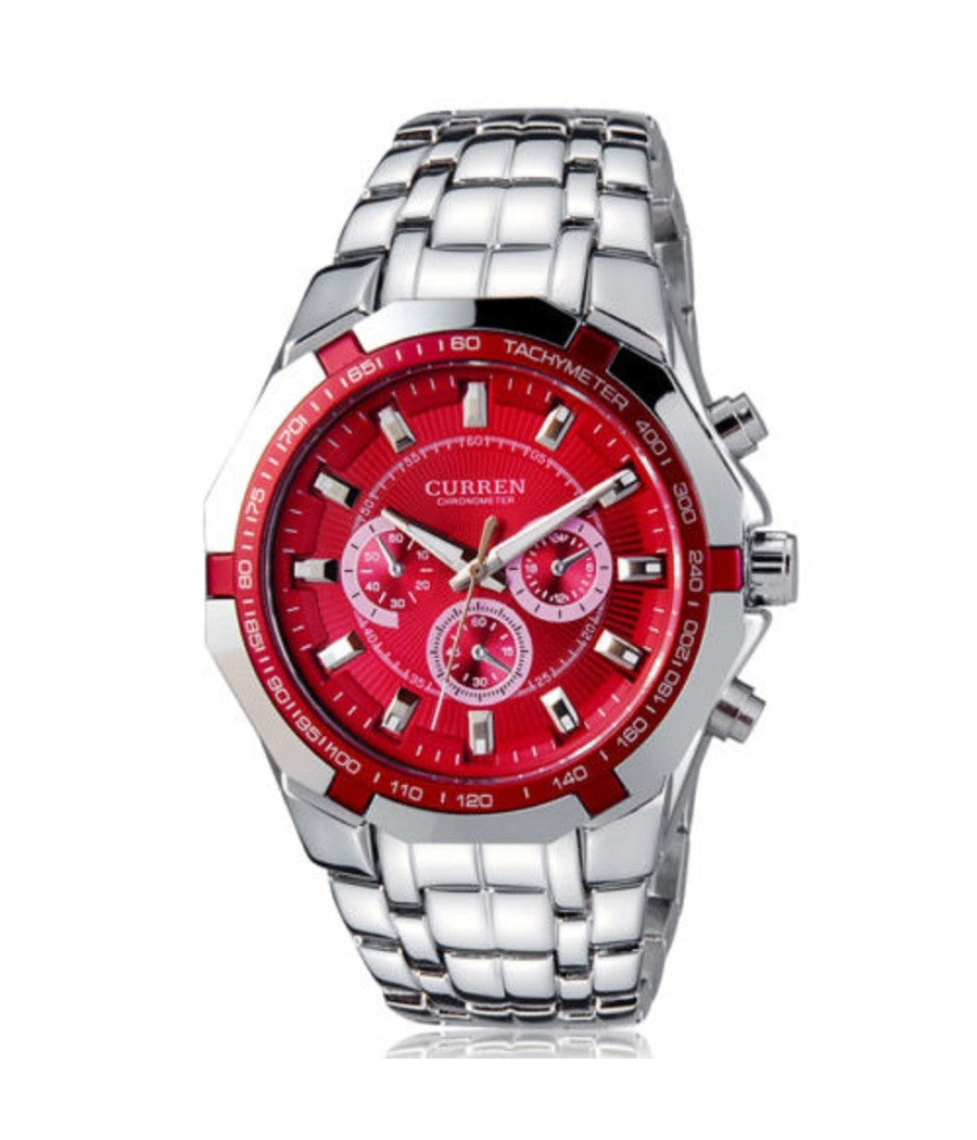 Orologio Polso Curren 8084 Uomo Analogico Quarzo Moderno Silver Rosso         