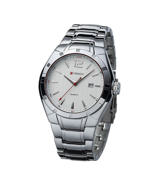 Orologio Polso Curren 8103 Uomo Analogico Quarzo Datario Silver Quad Bianco         