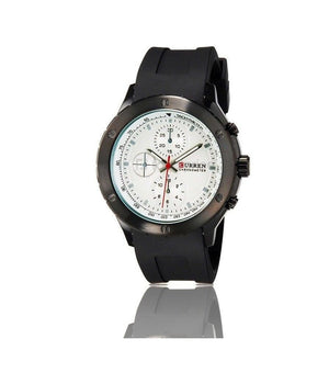 Orologio Polso Curren 8165 Uomo Sport Analogico Quarzo Nero Quad Bianco         
