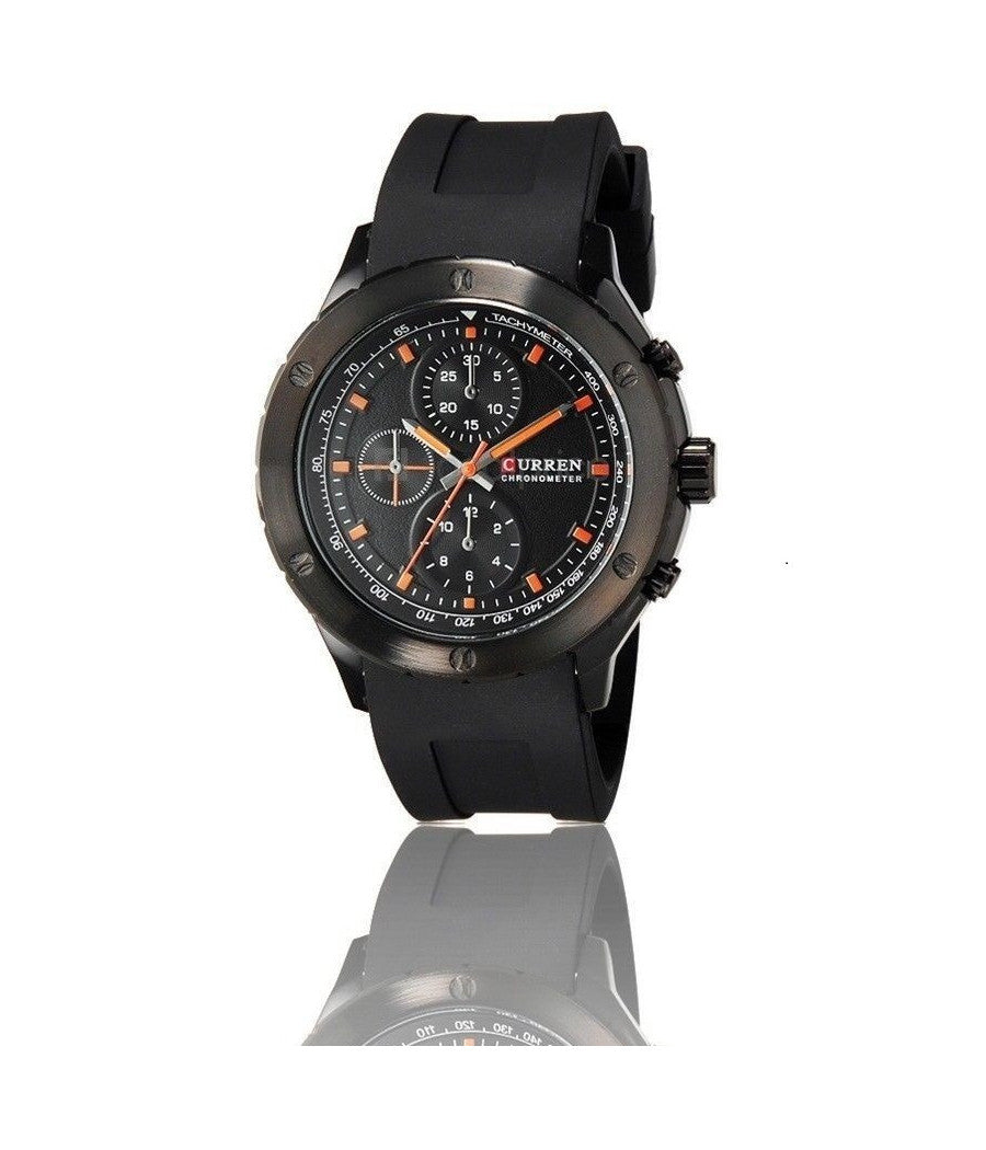 Orologio Polso Curren 8165 Uomo Sport Analogico Quarzo Nero Quad Nero         